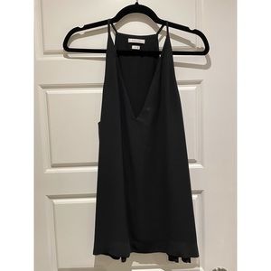 Aritzia Black satin v neck tank size M